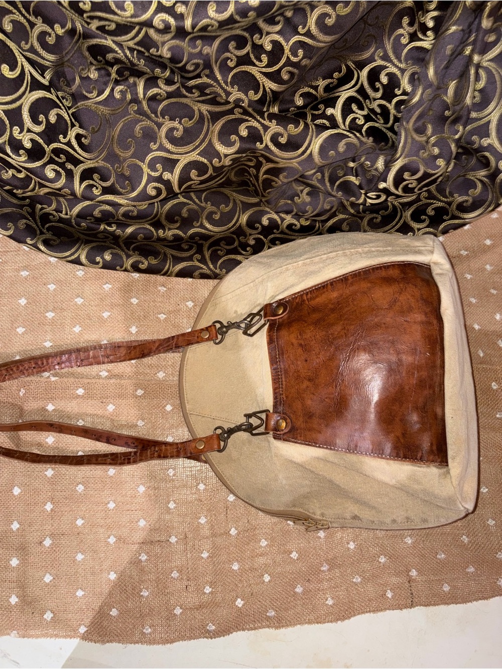 Mona B Cream Canvas Crossbody with Tan Accents - Picture 5 of 13
